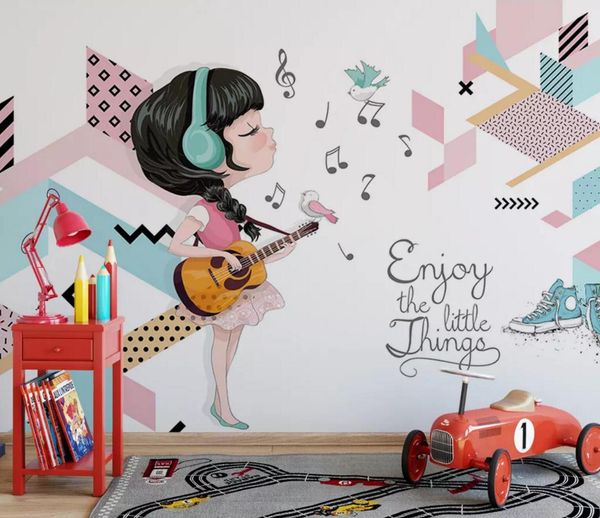 

self-adhesive] 3d girl playing the guitar 182336 wall paper mural wall print decal murals