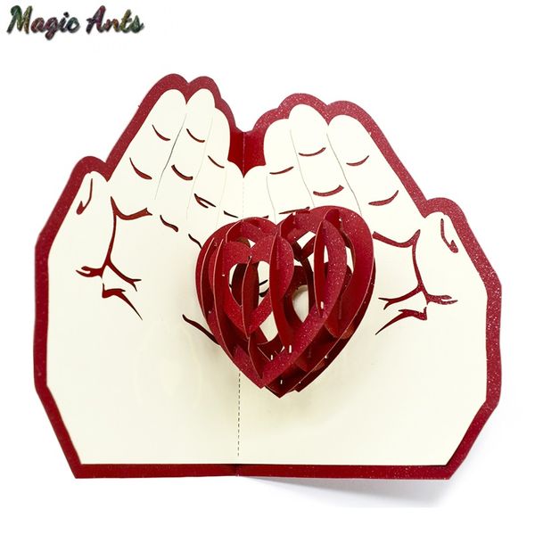 

3d love in the hands romance up cards valentines day anniversary card sticker laser cut wedding invitation greeting cards