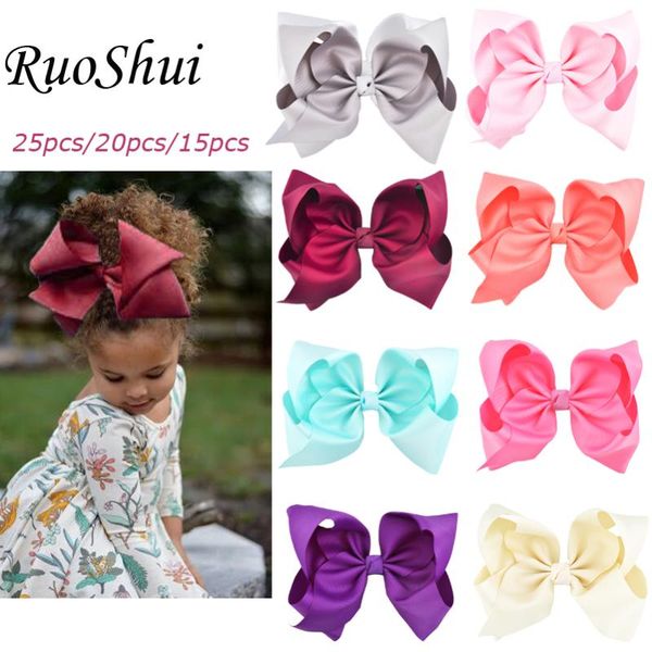 

8 inch 25pcs/20pcs/15pcs big large grosgrain ribbon hair bow alligator clips bowknot headwear children girls hair accessories, Slivery;white