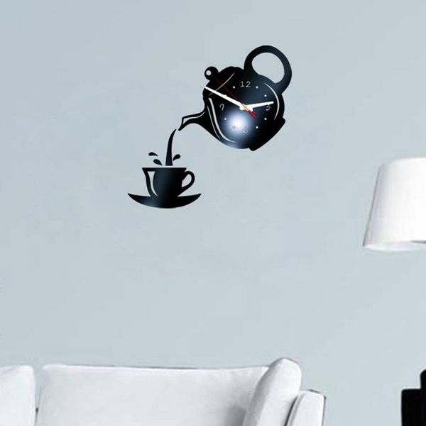 

wall clock mirror effect coffee cup shape decorative kitchen wall clocks living room home decor