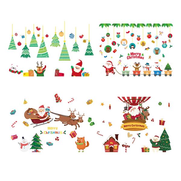 

cartoon christmas stickers for window showcase removable santa clause snowman home decor decal adhesive pvc new year glass mural