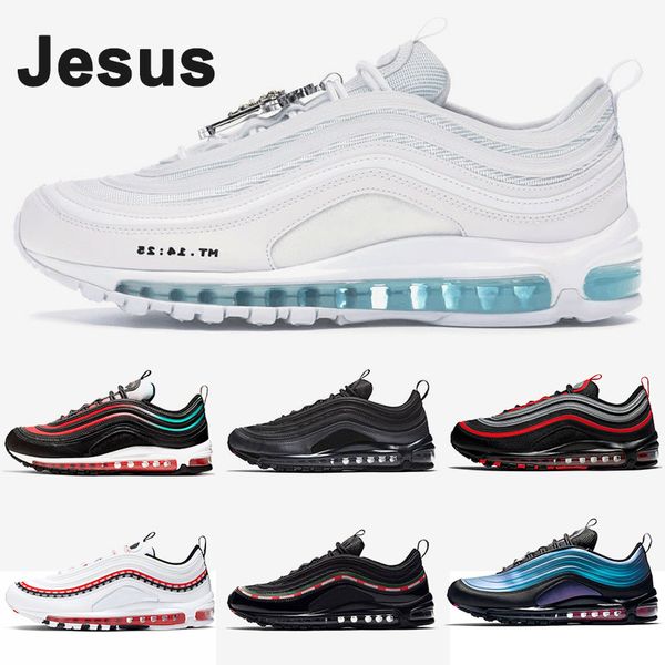 

new mischf x inri jesus 97 running shoes mens bred undefeated-black laser fuchsia 97s prm neon seoul graphical theme women sport trainers