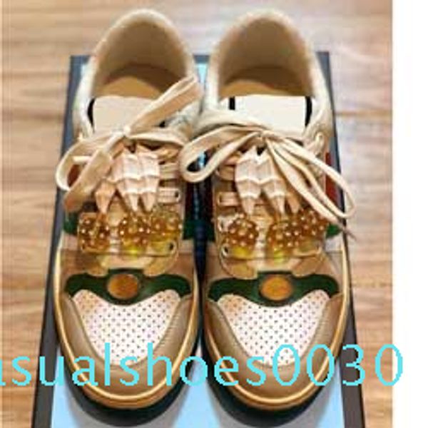 

2mens distressed sneakers classic fashion luxury designer shoes dirty lace canvas trimmed leather sneakers casual dirty trainers c30, Black