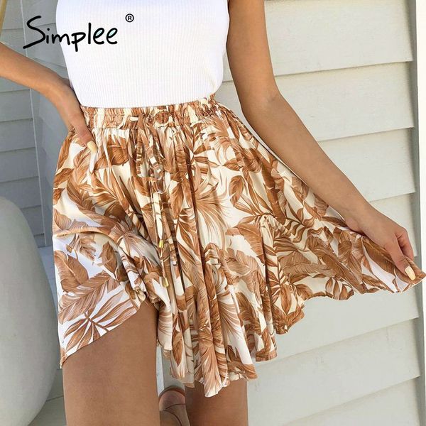 

simplee casual boho summer skirt women beach skirt women high waist elastic ruffles femme leaf orange holiday mini, Black