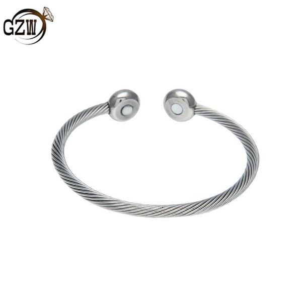 

new fashion stainless steel hip hop mens open cuff rope twist magnetic buckle bracelet steel color rapper jewelry gifts for boys wholesale, Black