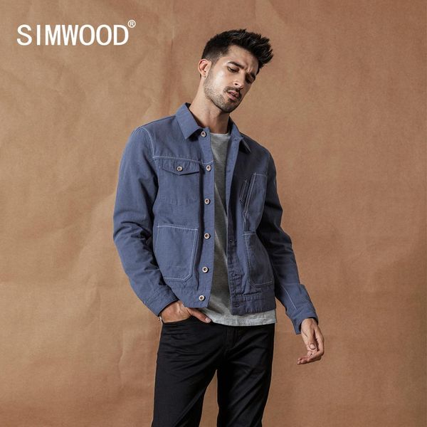 

simwood 2019 autumn new jackets men fashion stitching details jacket 100% cotton outerwear coats si980509, Black;brown