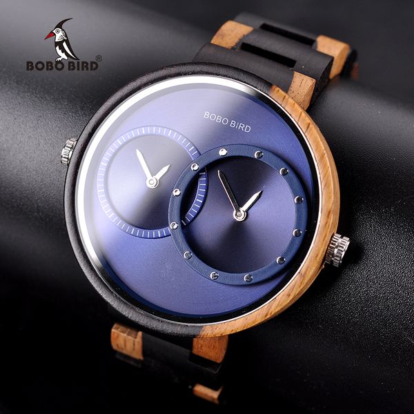 

relogio masculino bobo bird watch men 2 time zone wooden quartz watches women design men's gift wristwatches in wooden box w-r10, Slivery;brown