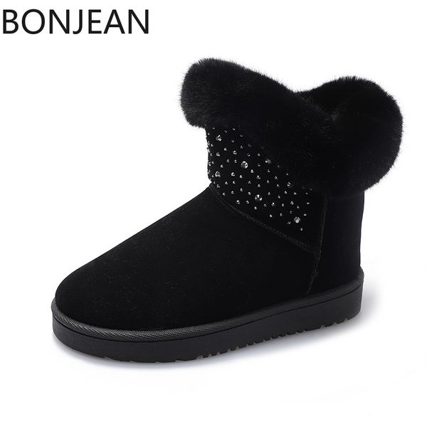 

women's shoes autumn winter warn snow ankle boots comfortable flat thick heels for women female round toe platform booties, Black
