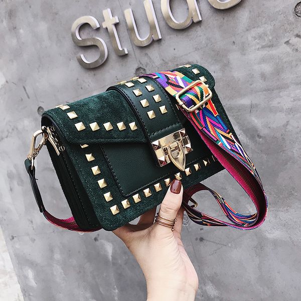 

shoulder bags for women wide shoulder strap small square bag fashion rivet crossbody female messenger new designer