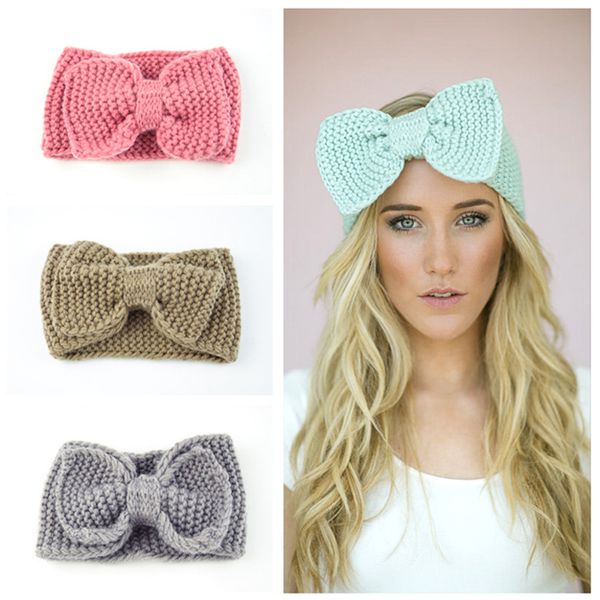 

warm crochet bow headband for lady women head bands knitting headwraps fashion solid wool winter hair accessories