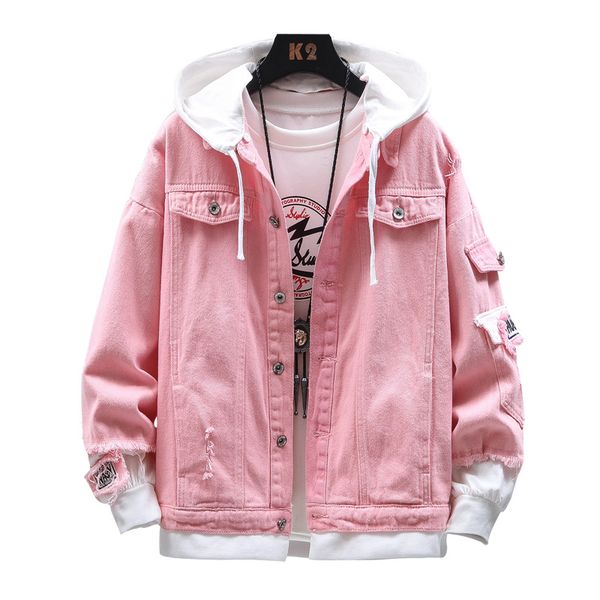 

men's jackets spring fashion hooded denim jacket men streetwear bomber hole mens hip hop coats brand clothing male, Black;brown