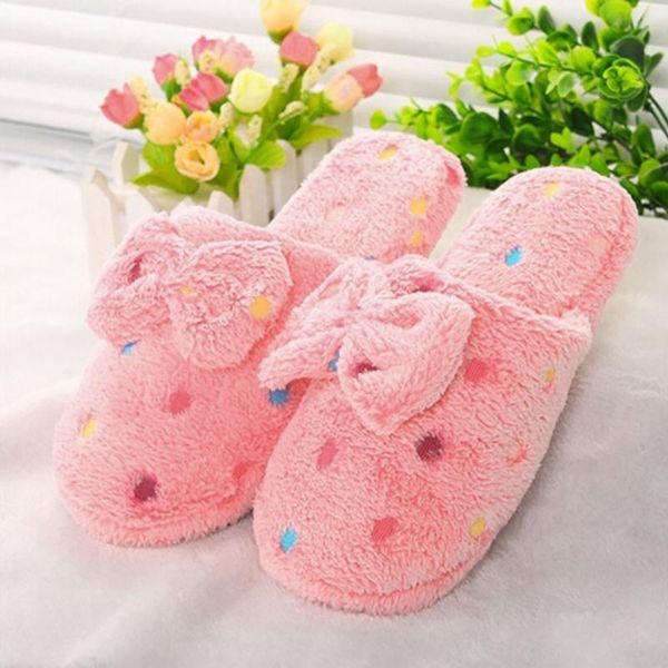 

new indoor home slippers cotton plush slippers bowknot couples wooden floor for women, Black