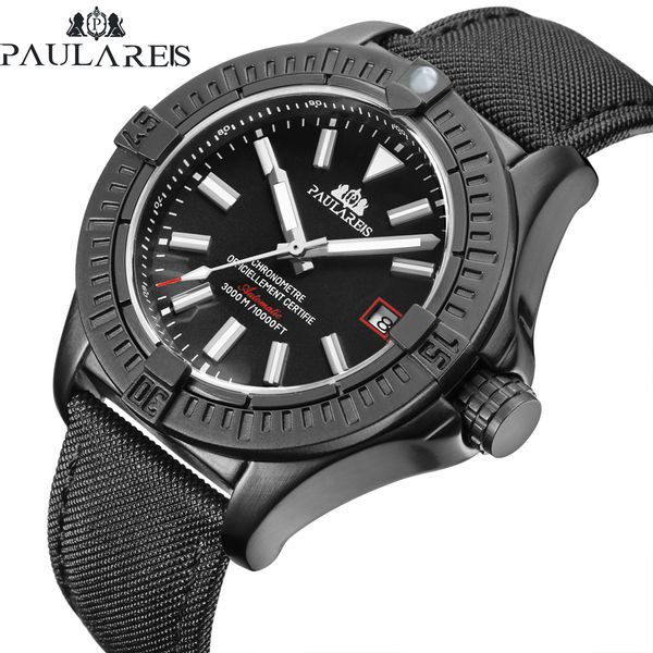 

men automatic self wind mechanical black bird canvas style genuine black blue leather date luminous luxury watch, Slivery;brown