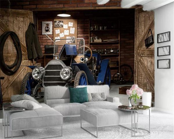 

оптовая 3d обои синие старинные автомобили в ремонте номер hd цифровой печать влагостойких обои