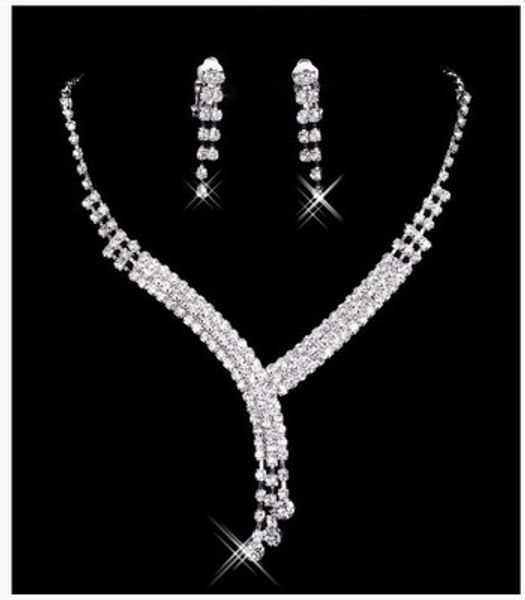 

in stock shinning rhinestone wedding party earring bracelet necklace ring jewel set for women prom evening ship, White