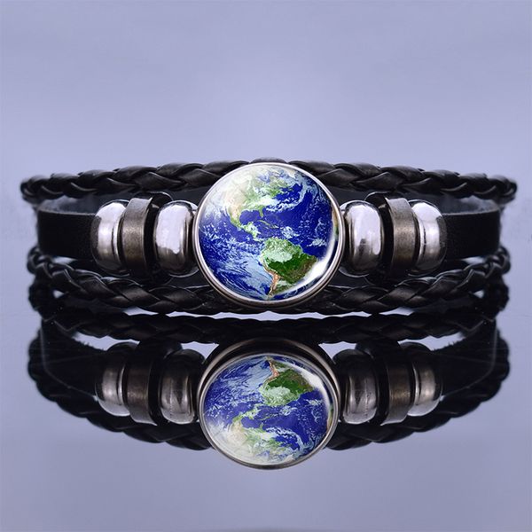 

solar system planet bracelet galaxy nebula space braided leather bracelet moon earth sun mars art picture glass button bracelet, Golden;silver