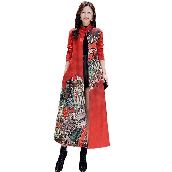 

fashion long trench coats for women 2019 new spring autumn windbreaker outerwear female elegant vintage print coats nw1317, Tan;black