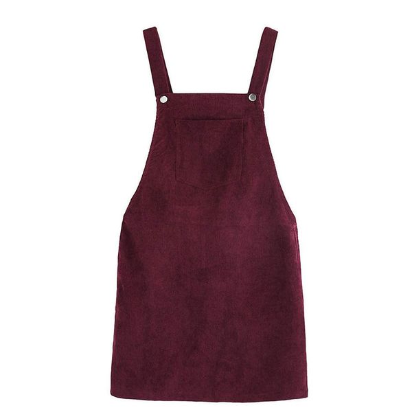 

2019 весна осень жилет вельветовые юбки дамы подтяжка без рукавов бордовые юбки квадратная шея карман тонкий повседневная юбка, Black