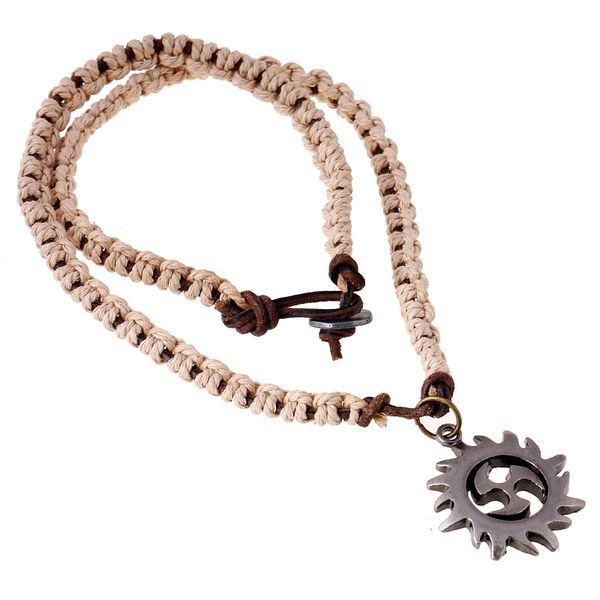 

punk fashion vintage men necklace alloy gear wheel pendant hippie retro rope leather long chain hiphop charm women rock jewelry, Silver