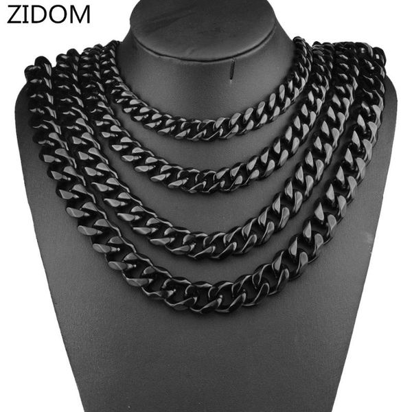 

men hip hop chains necklaces stainless steel never fade 8/10/12/15/17/19mm width black cuban chain necklace hiphop jewelry gift, Silver