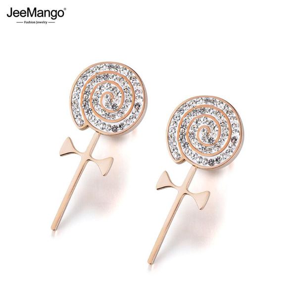 

jeemango black white rhinestone lollipop stud earrings for women titanium steel rose gold wedding earrings jewelry je18016, Golden;silver