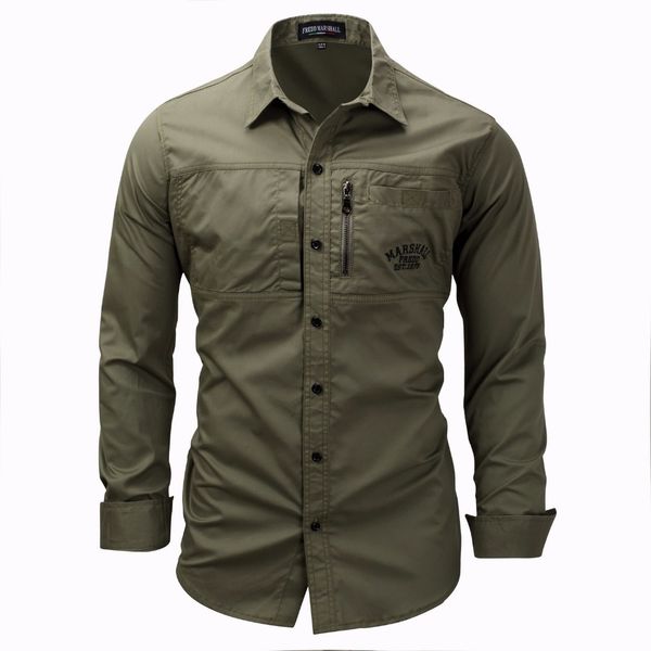camisa verde militar para hombre