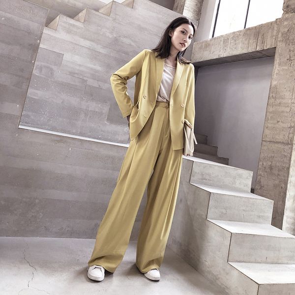 

women's pants suit fashion ladies loose blazer suit two piece trousers + blazers office lady sets pants female, White;black