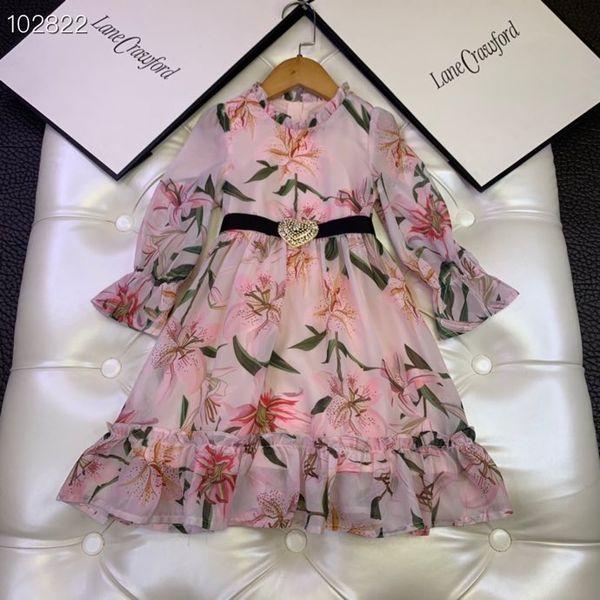 

2020 spring girl flower dresses printed floral princess kids long sleeve sweet children retail dress, Red;yellow