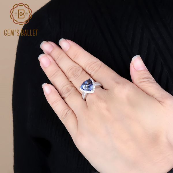 

gem's ballet 4.79ct triangle natural iolite blue mystic quartz gemstone ring for women 925 sterling silver fashion fine jewelry