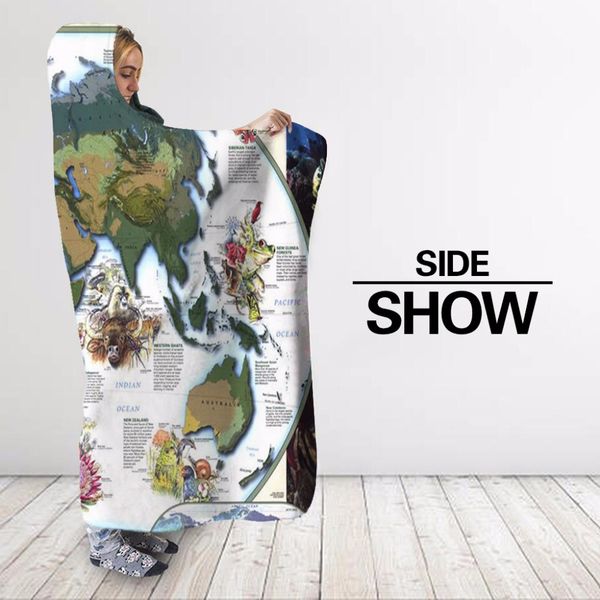 

world map 3d printed плюш с капюшоном моющегося одеяла для взрослых детей диван одеяла носимого руна бросьте diy одеяла домашнего офис