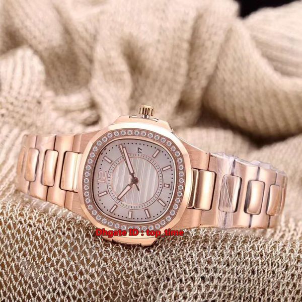 

10 стиль nautilus 32 мм швейцарские кварцевые женские часы 7010 / 1r-001 бриллиантовая рамка серебряный циферблат розовое золото браслет жен, Slivery;brown