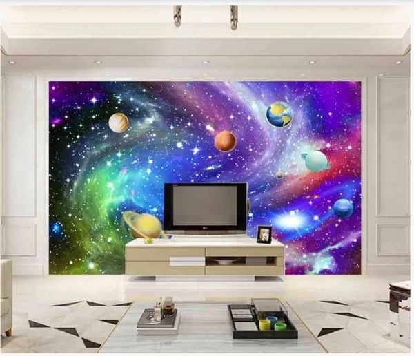 

custom 3d silk p wallpaper cosmic star solar system planet mural for children's room bedroom background wall painting decor