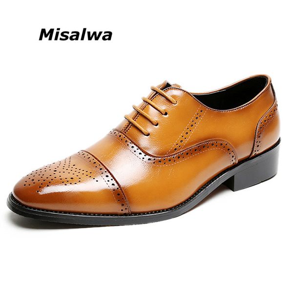

misalwa oxford captoe classic men's leather suit shoes british men brogue fashion shoes brown vintage business size 38-46, Black