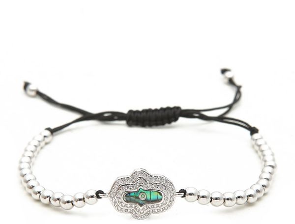 

gold silver micro pave cz cubic zirconia rope adjusted copper beads bracelet kn5 charm braided bangles women, Black