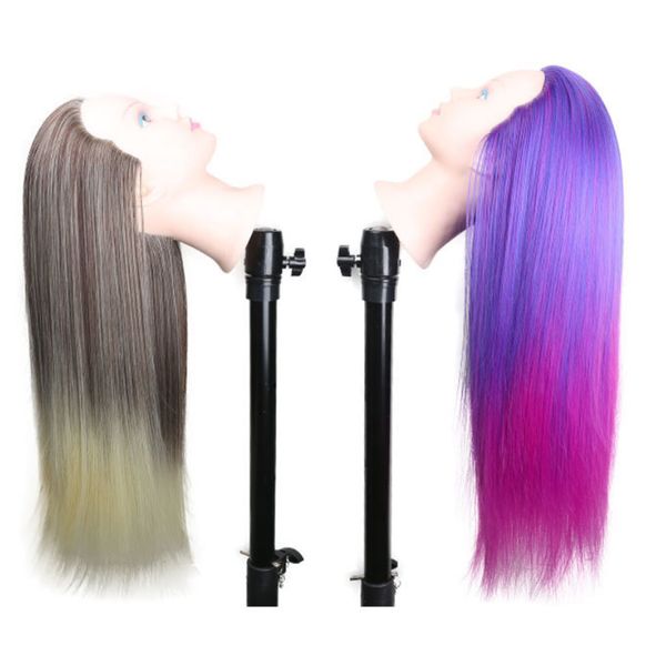 

2 color resistant synthetic hair braiding bleaching coloring mannequin head, White