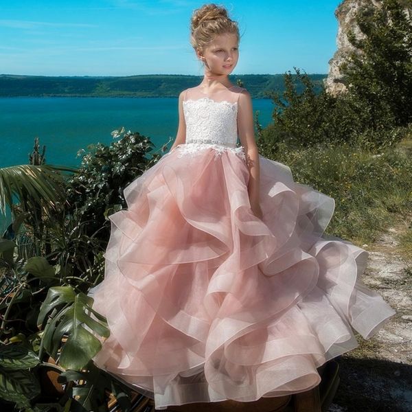 

2019 flower girl dresses for wedding party tiered dresses for little girl formal gown first communion gowns, White;red
