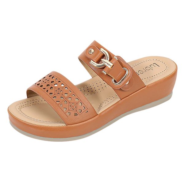 

women slippers beach sandals buckles wedges heel slip on comfort fashion shoes, Black