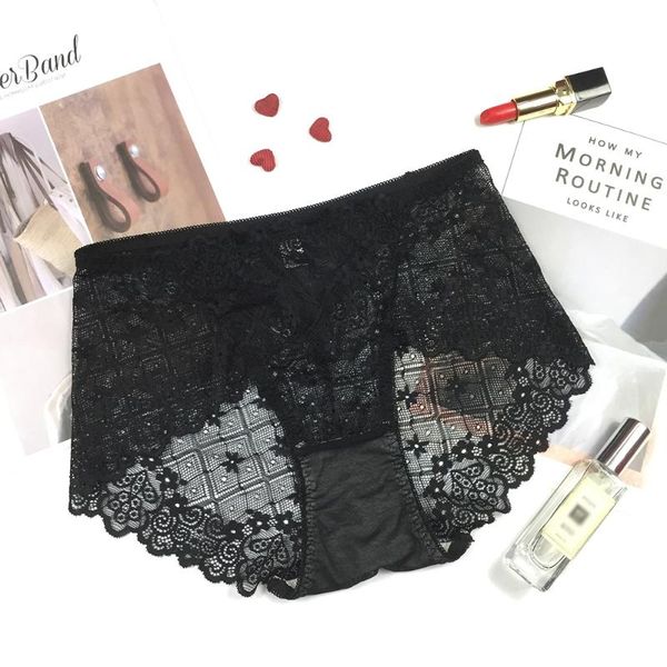 

women's panties summer ladies lace elegant mid waist bag hip breathable, Black;pink