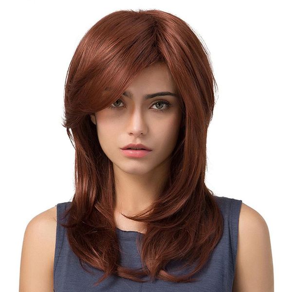 

europe and america women's wig long middle curly hair slant bangs pear flower inner clasp with high-grade rose intranet, Black