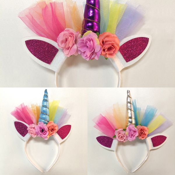 

2020 girls hair band headdress ' wear cartoon fabric handmade headdress cute heaps party decoration unicorn hair bands, Slivery;white