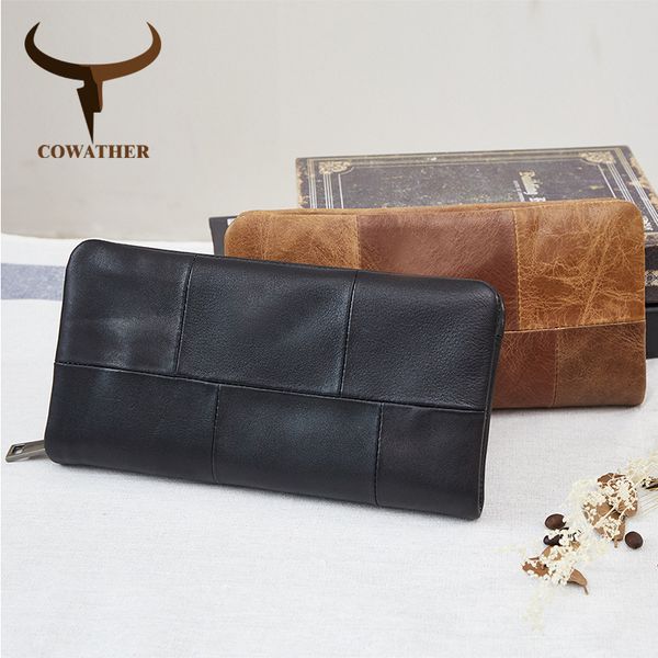 

cowather 2019 genuine leather men wallets first layer cowhide long style fashion male purse q2056 ing, Red;black