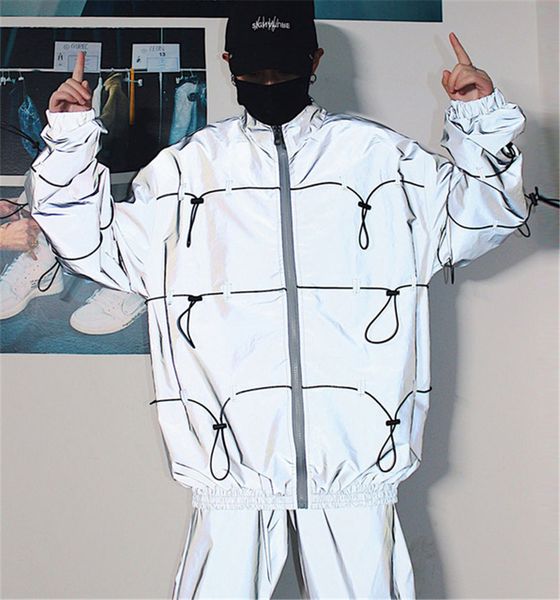 

3m reflective jacket men hip hop coat 2019 fashion streetwear jackets male dg84, Black;brown