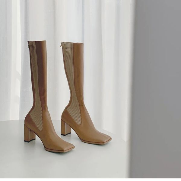 

2020 new winter casual women boots high women boots stretch fabric heightening comfortable boot, Black