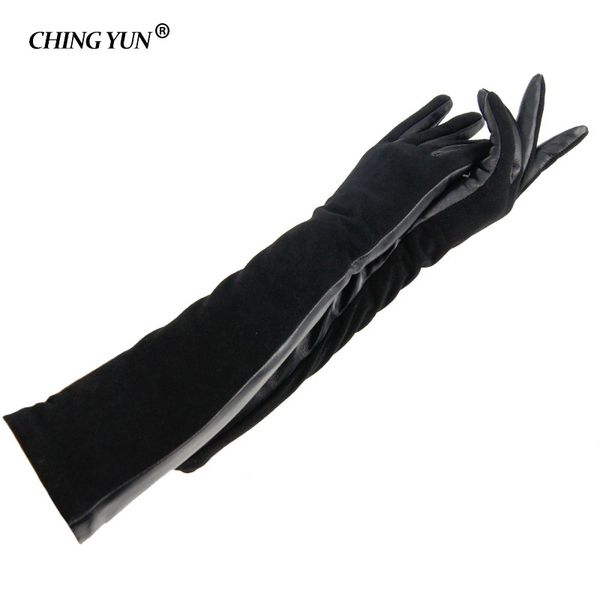 

ching yun winter lady fashion sheepskin leather gloves women genuine leather mittens female suede long gloves 2018, Blue;gray