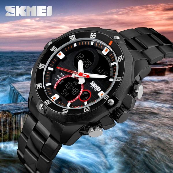 

skmei 1146 waterproof watch multi-functional sports dual display watches night light outdoor mountain climbing, Slivery;brown