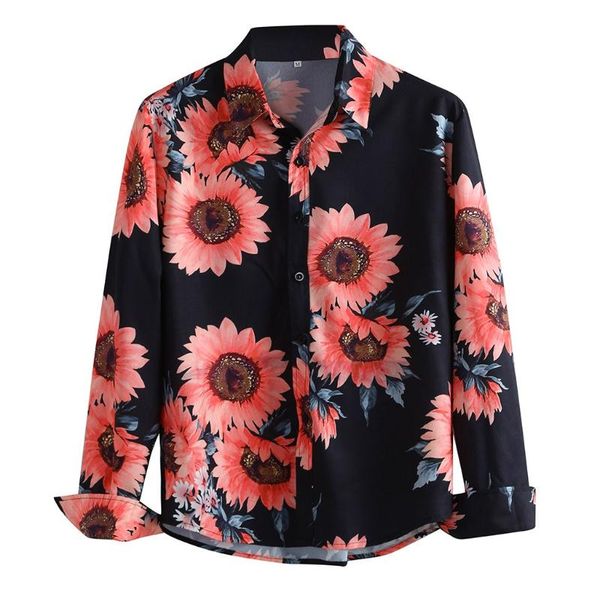 

jaycosin 2020 men's causal long sleeve flower printed shirt fit slim blouse clothing party camisa printed for men, White;black