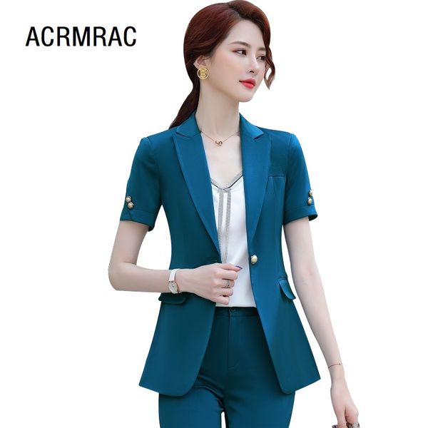 

women suits slim summer short sleeve blazers pants office lady formal work clothes women pants suits woman set 2021, White;black