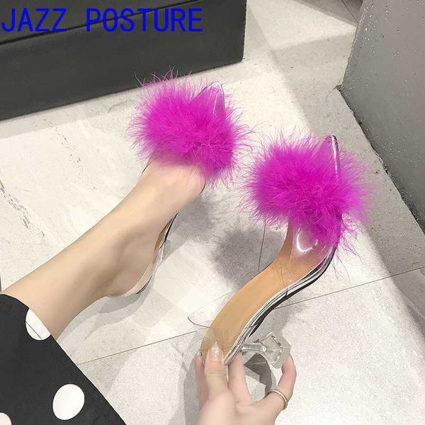 

women's roman sandals ultra-thin high heels rhinestones no lace pointed fur party summer 2020 q521, Black