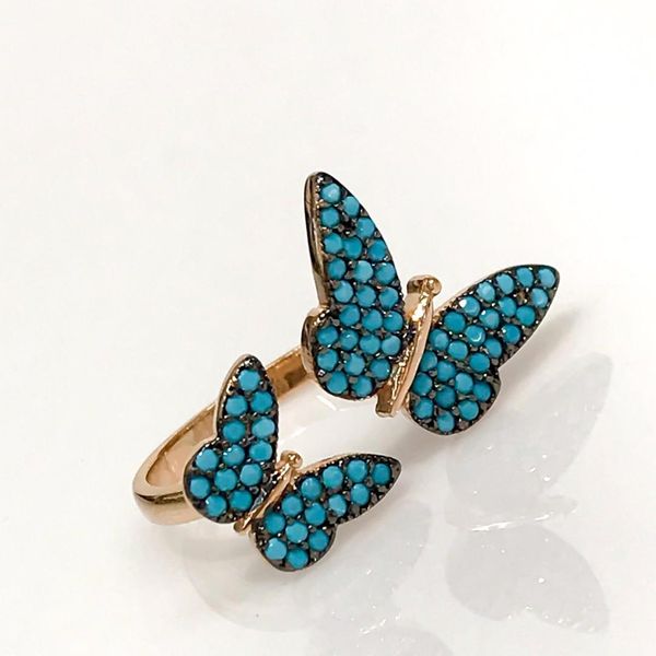 

new double blue tiny butterfly turquoise silver ring, Golden;silver