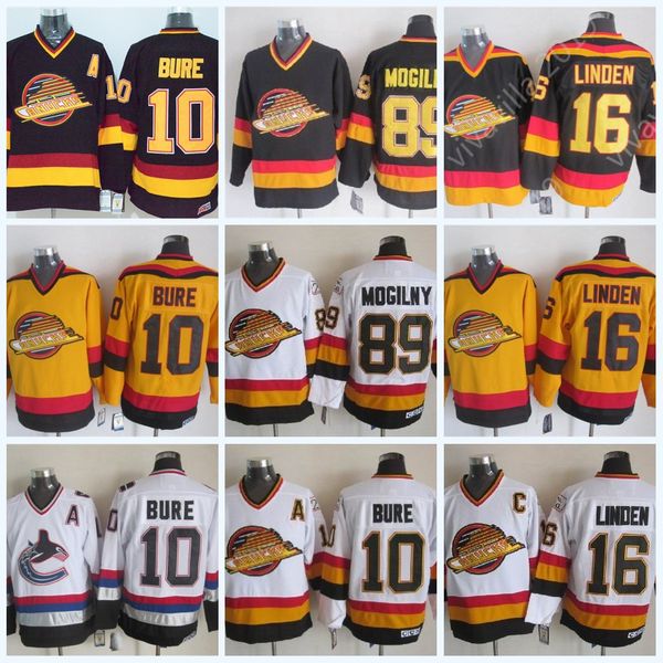 

Men Vancouver Vintage Canucks 16 Trevor Linden Jersey 10 Pavel Bure 89 Alexander Mogilny Stitched Black White Hockey Jerseys
